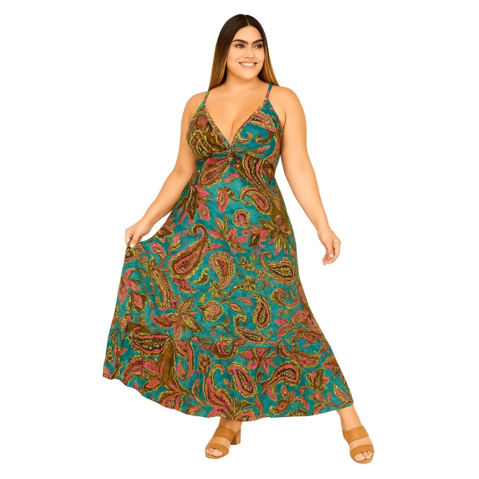 Vestido Longo Indiano FMF Estampa Linha Premium Azul