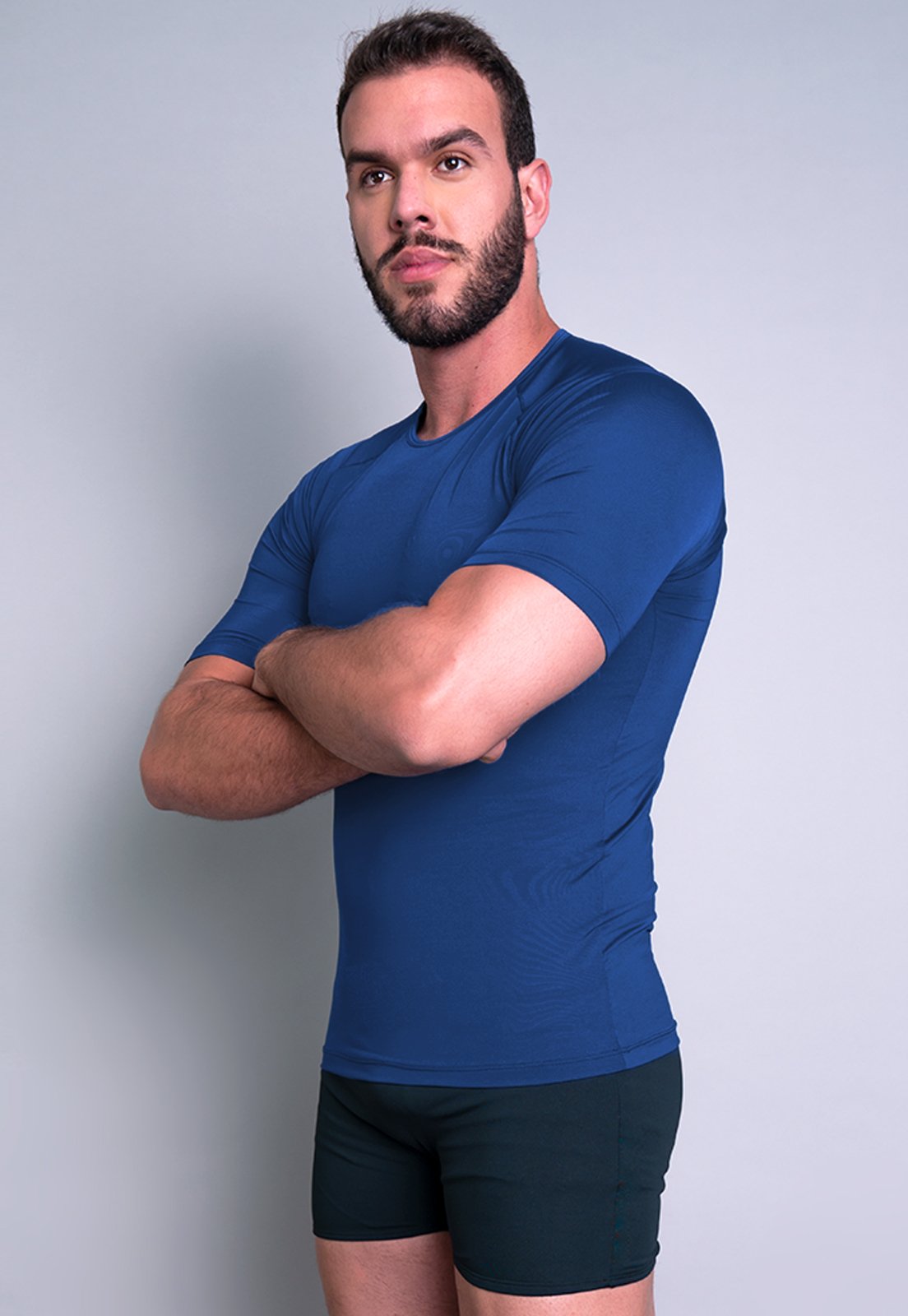 Camisa Térmica Masculina MVB Modas Manga Curta Segunda Pele Proteção Uv Azul
