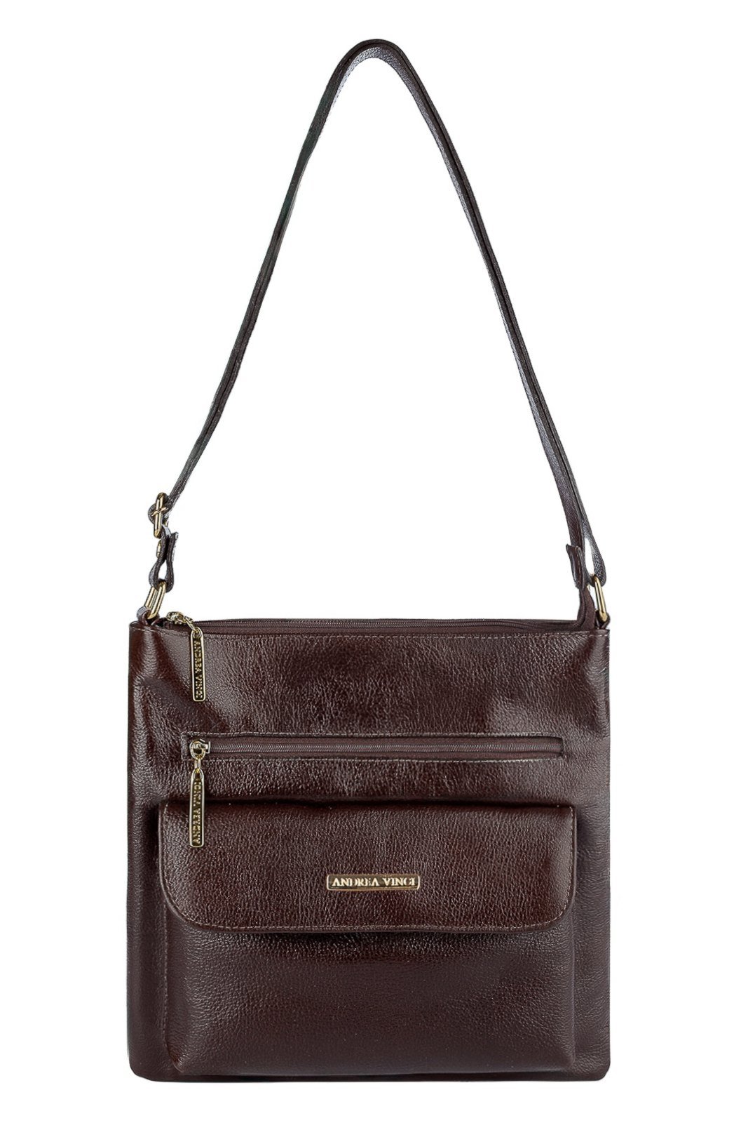 Bolsa transversal de couro liso Karen - Café