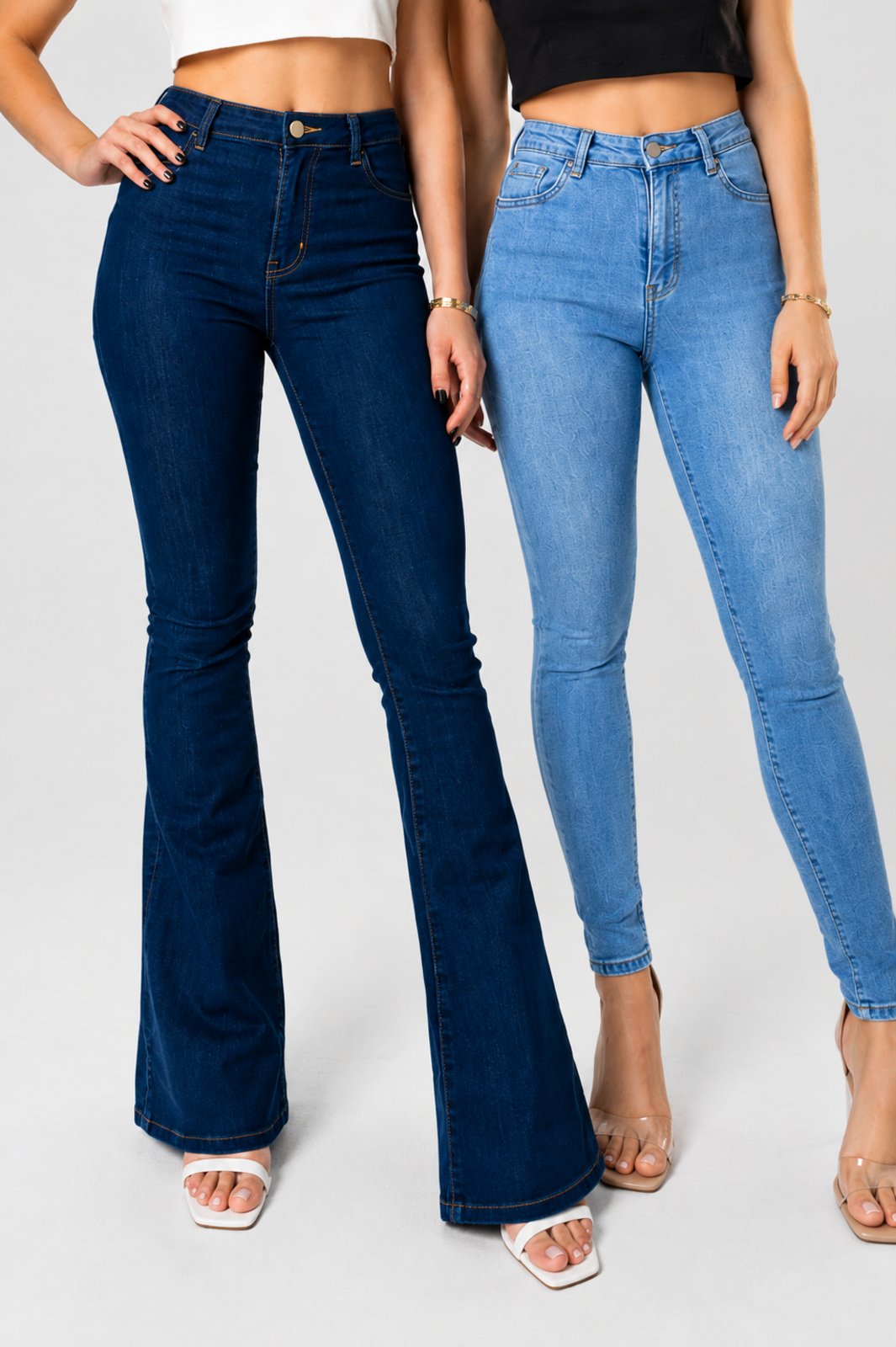 Kit 2 Calças Flare Jeans Feminina Yellow Jeans Azul Claro e Azul Escuro Cintura Alta