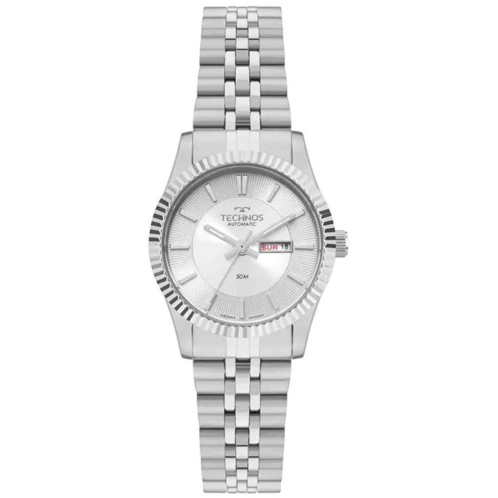 Relógio Technos Automático Day-Date Prata Feminino 6T51AA/1K