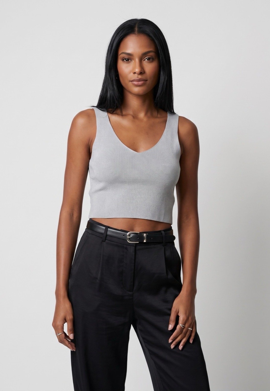 Blusa Feminina Lez a Lez Malha Trico Decote V Cinza
