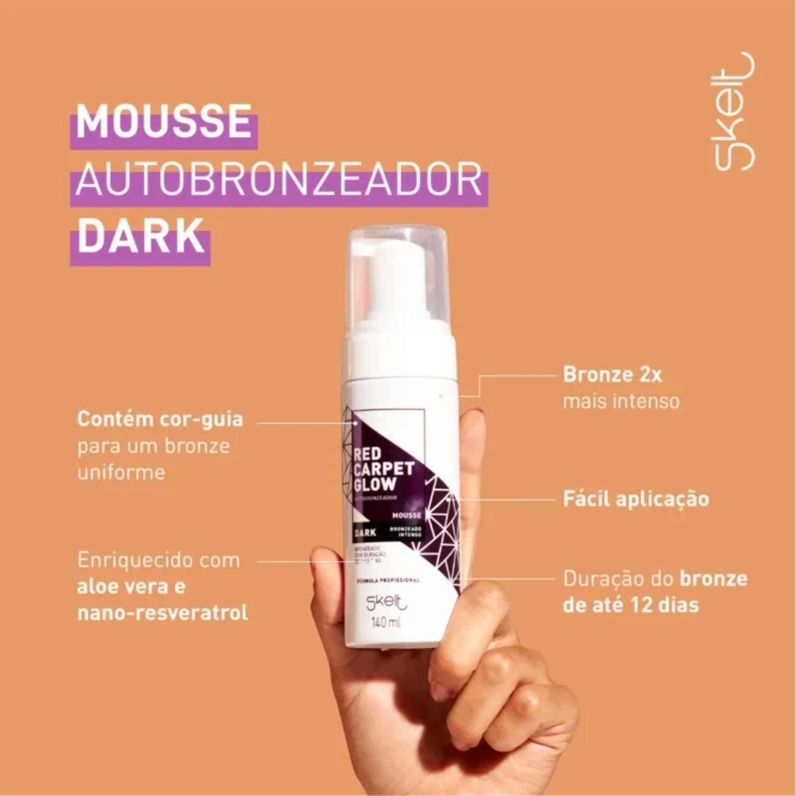 Vista 3 Skelt Red Carpet Glow Dark - Mousse Autobronzeador unico red Skelt unico red