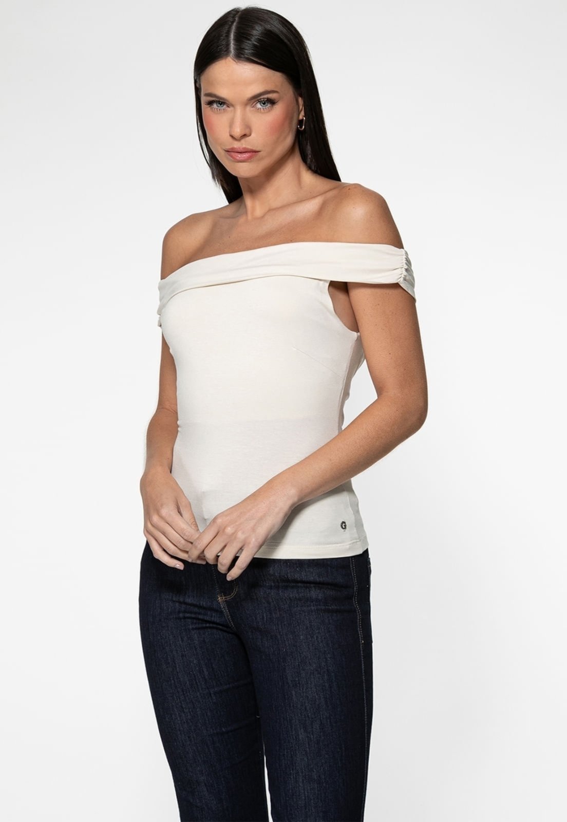Blusa Guess Malha Ombro A Ombro Creme