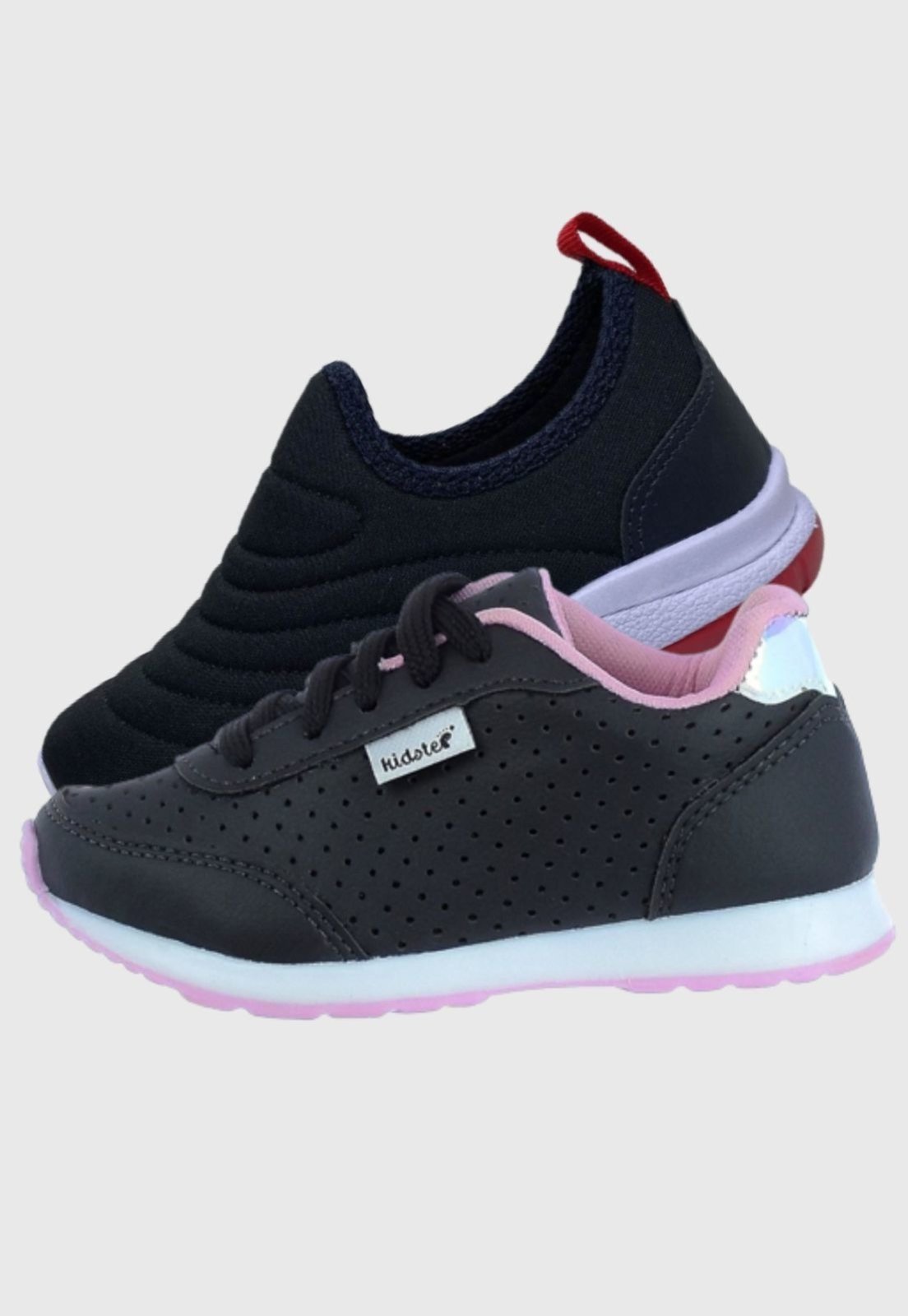 Infantil – Kit 2 Pares Tênis Feminino Preto Rosa e Calce Facil Bordado