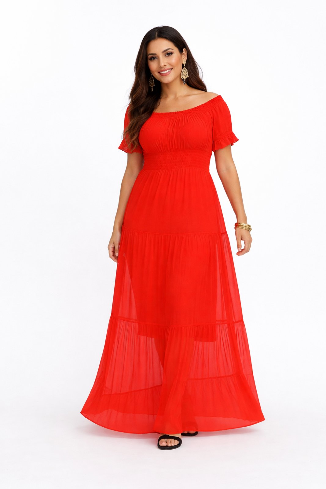Vestido Longo D Bell Outlet Tule Vermelho