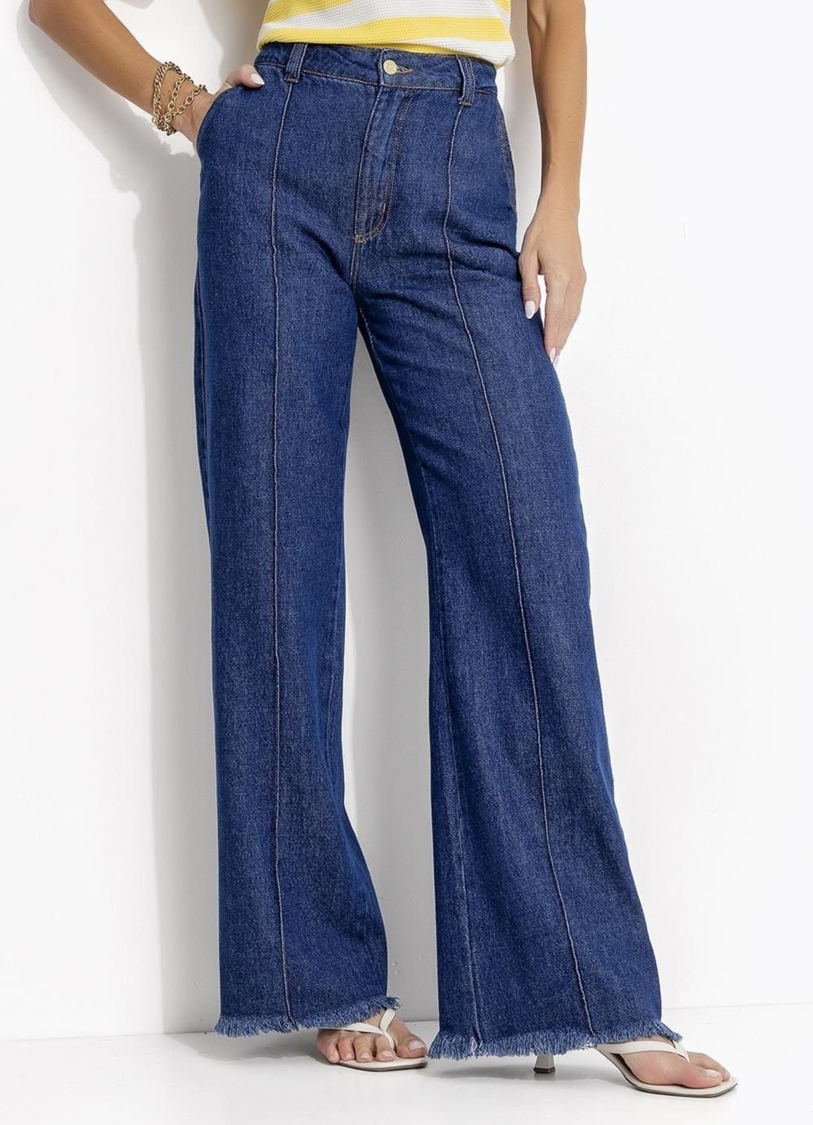 Vista 2 Calça Em Jeans Escuro Quintess azul Quintess azul