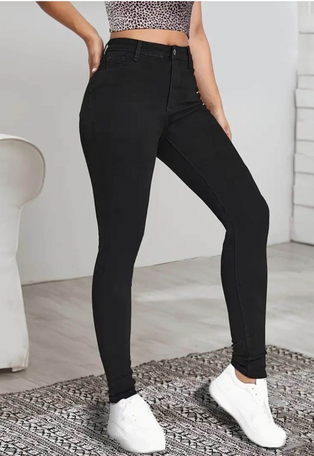 Calça Feminina jeans Skinny Black Cintura Alta com Elastano Premium Elegante