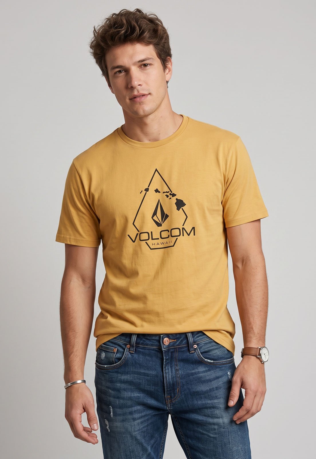 Camiseta Masculina Volcom Silk MC Line Weight Amarela