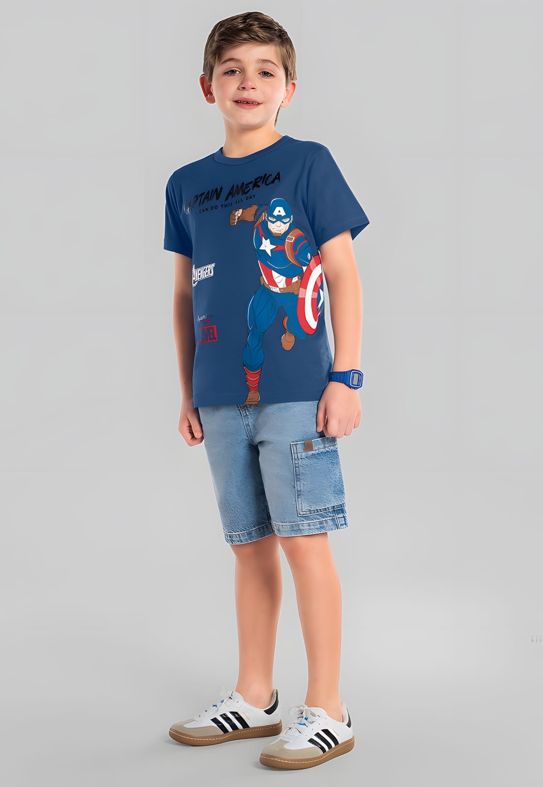 Infantil - Camiseta Brandili Capitão América Azul
