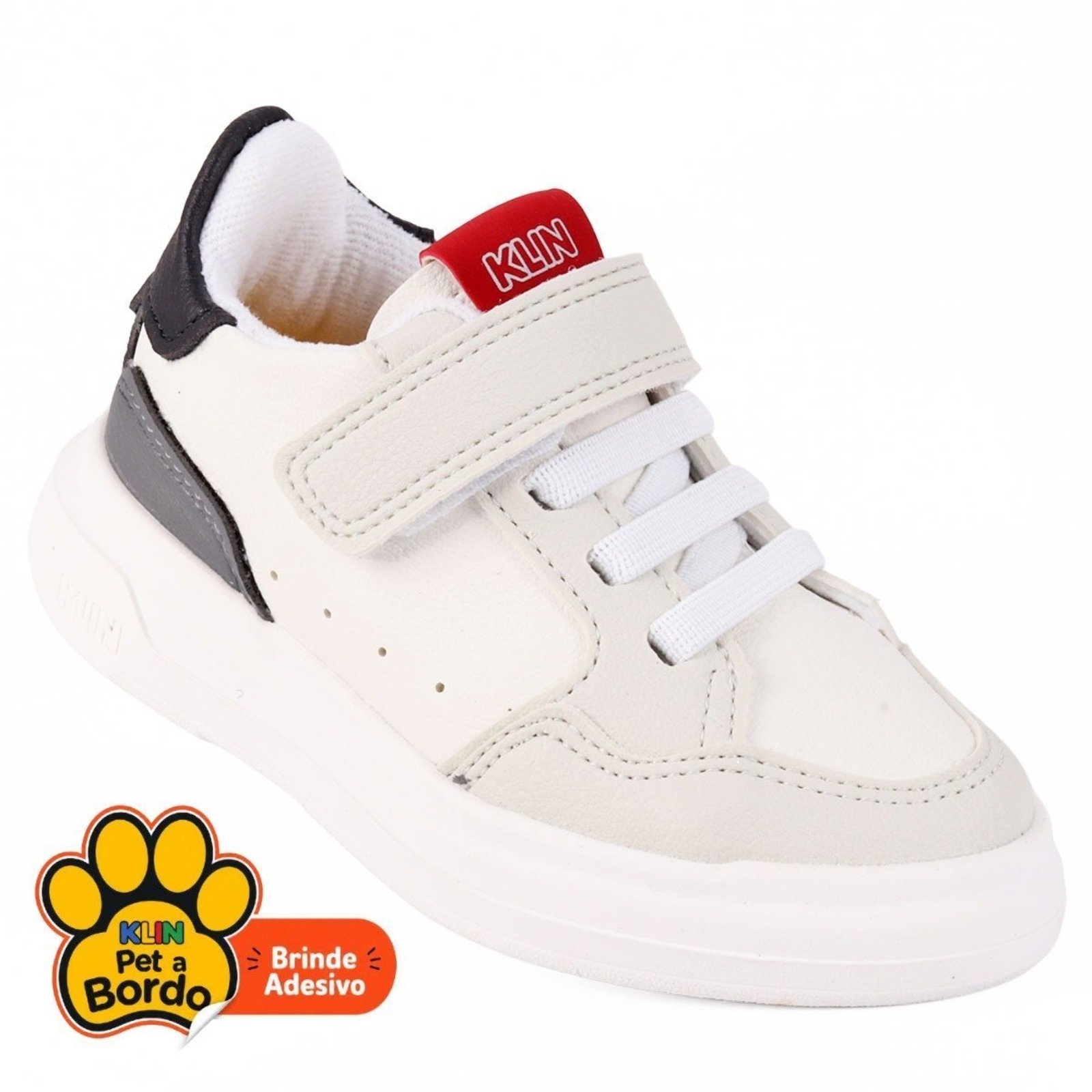 Infantil - Tênis Menino Klin Capri Mini Branco e Preto com Elástico