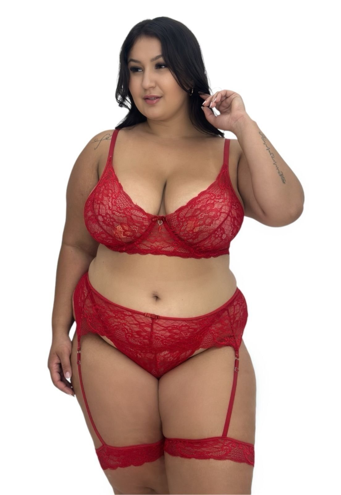 Conjunto Lingerie Sutiã sem Bojo e Perneira Sensual Terra e Mar Plus Vermelho