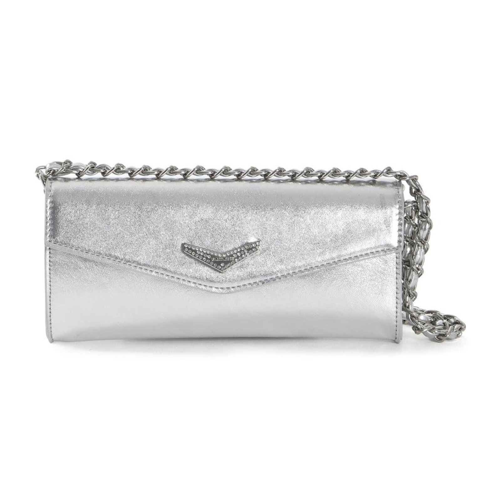 Bolsa Crossbody Via Marte Strass Logo Feminina Prata