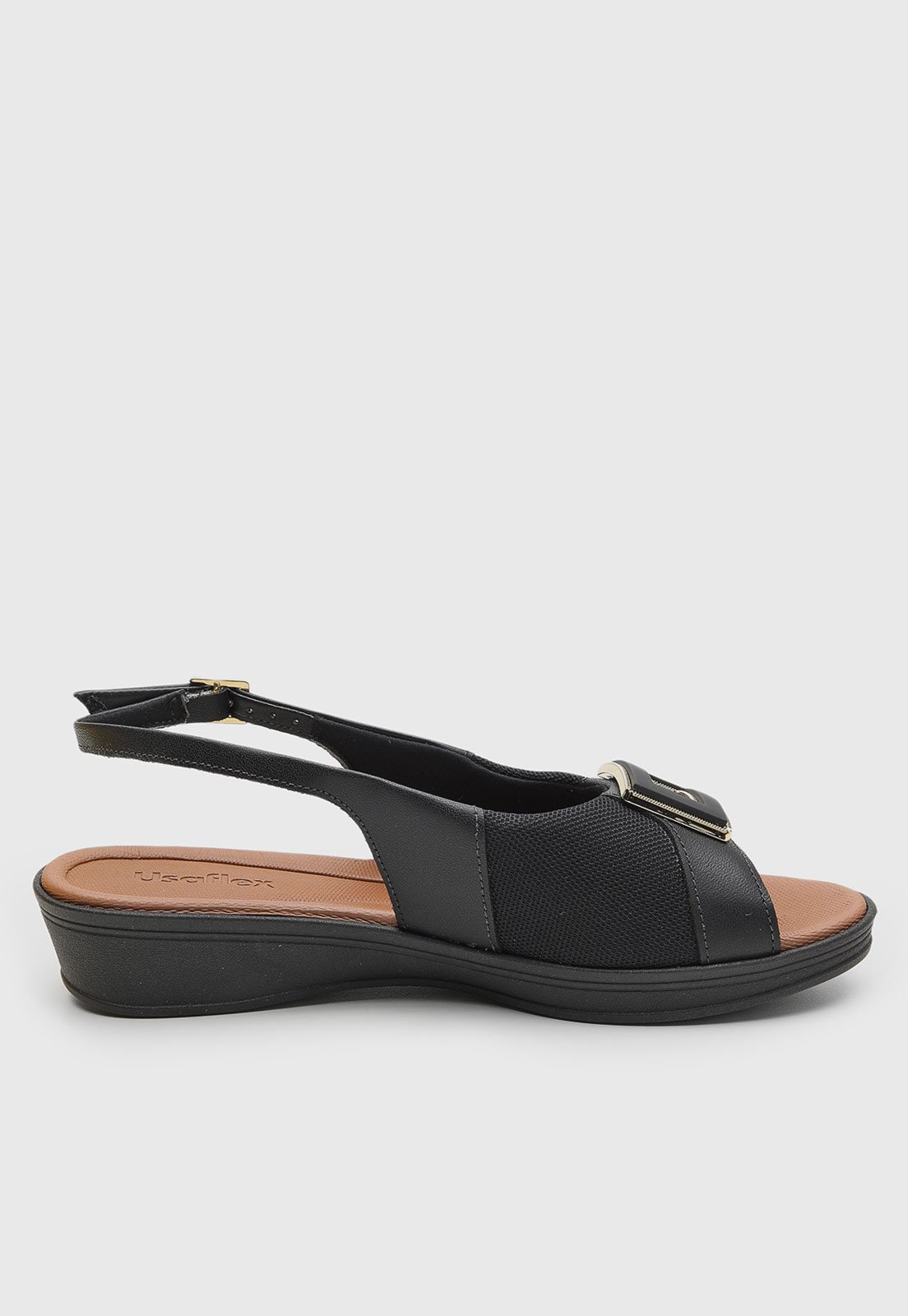 Vista 3 Sandália Feminina Usaflex Baixa Fivela Preta preto Usaflex preto
