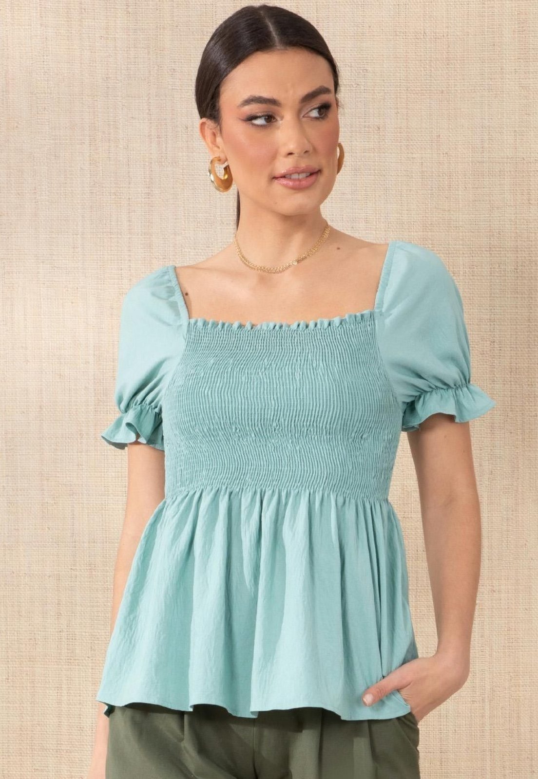 Blusa Com Mangas Bufantes Verde Quintess