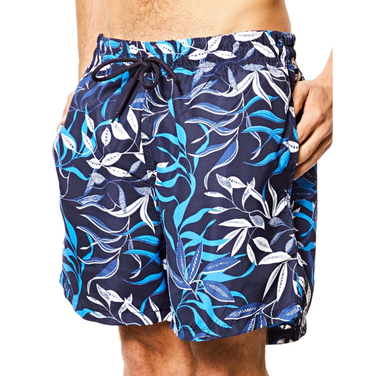 Bermuda Masculina Short Praia Estampado Ajuste Cordão Azul Escuro