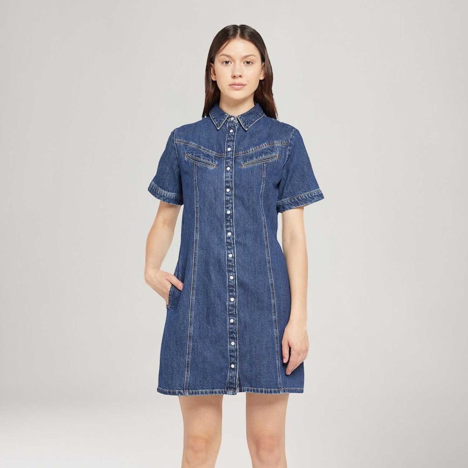 Vestido Jeans Levi’s® Rinoa Lavagem Escura Manga Curta