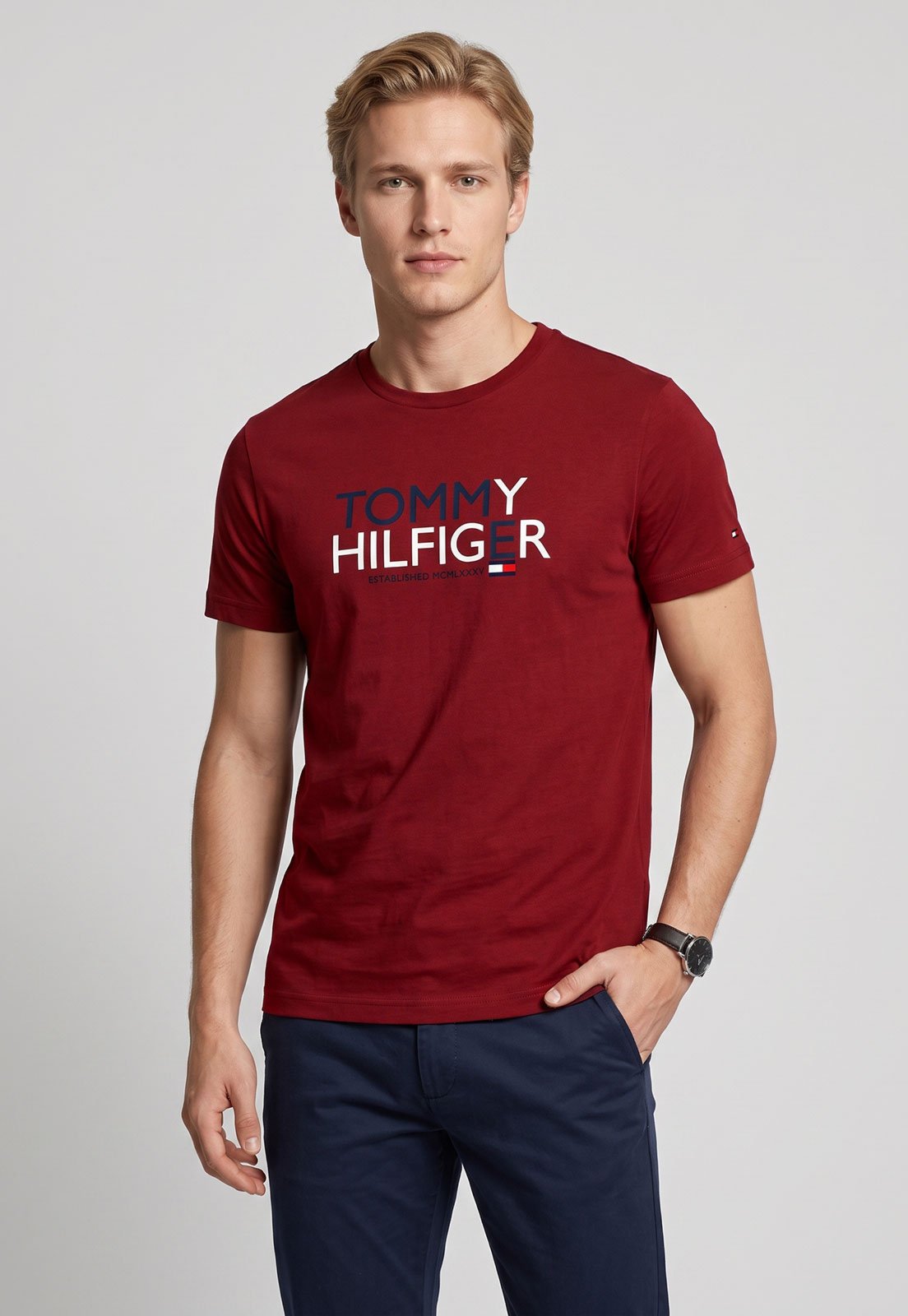 Camiseta Masculina Tommy Hilfiger Logo Vermelha