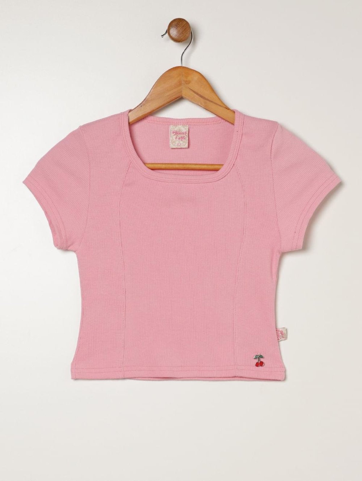 Infantil - Blusa Canelada Manga Curta Juvenil Para Menina - ROSA CLARO