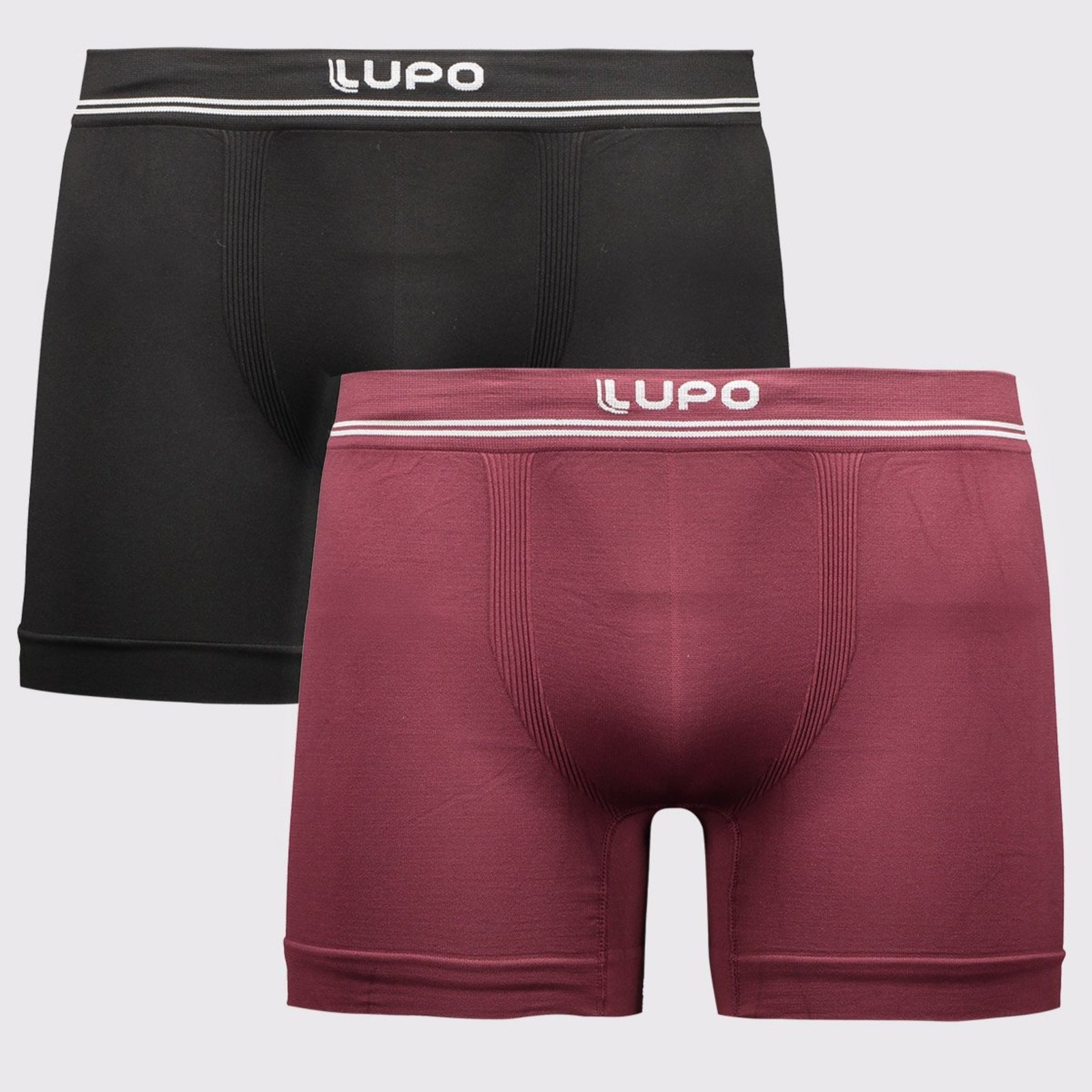 Kit 2 Cuecas Boxer Lupo Microfibra Sem Costura Preta e Vinho