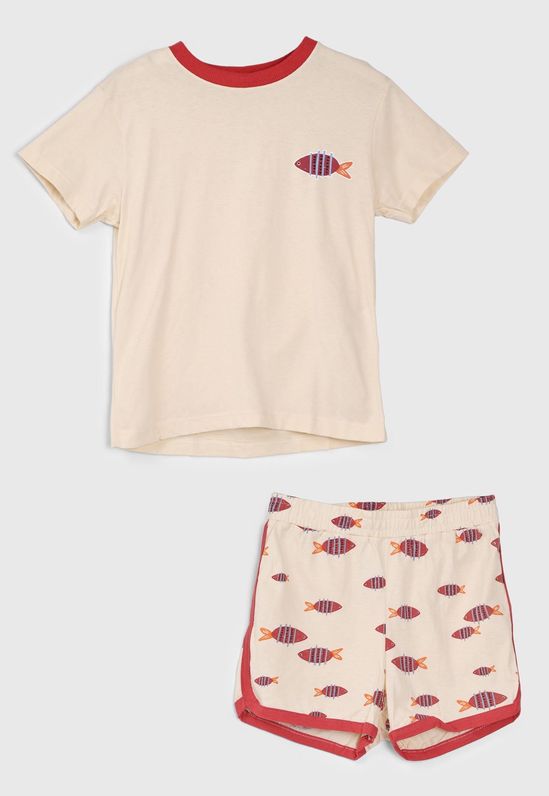 Pijama Curto Hering Estampa Peixes Bege