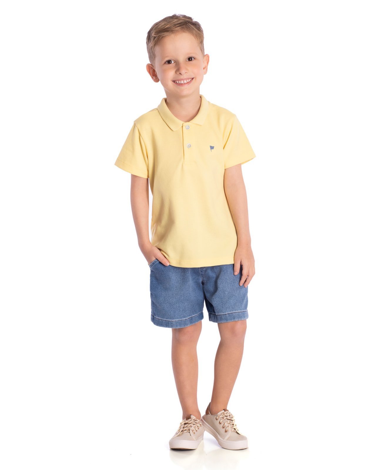 Infantil - Conj. pólo manga curta amarela + bermuda jeans