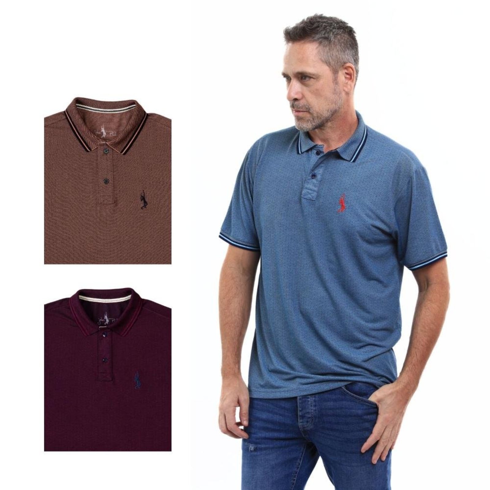 Kit 3 Camisa Polo Masculina Slim Piquet Algodão Ocasiões