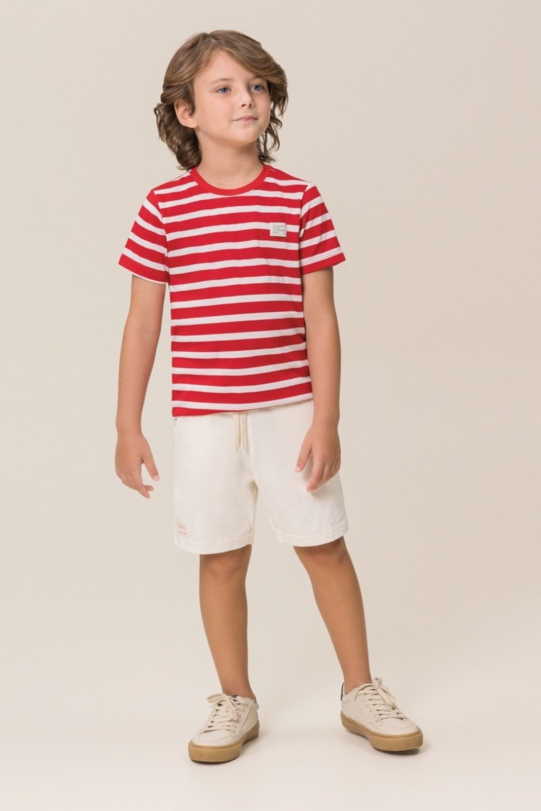Infantil - Conjunto Bugbee Camiseta Meia Malha Listrada Bermuda Eco