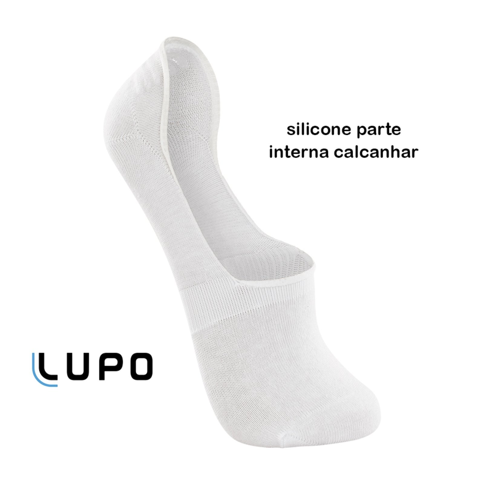 Vista 3 Kit 2 Meia Sapatinha Lupo Básica Silicone Parte Interna 0900 branco Lupo branco