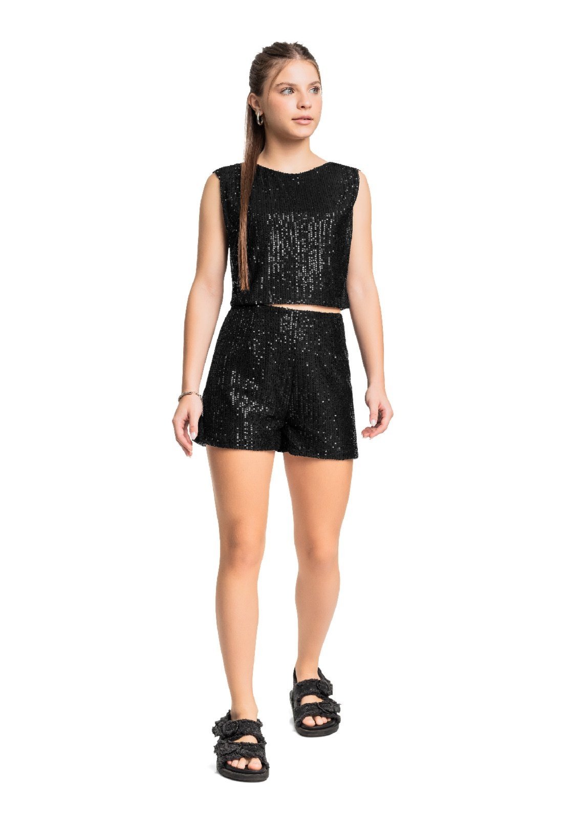 Infantil - Conjunto Blusa Short Moletom Gloss Preto