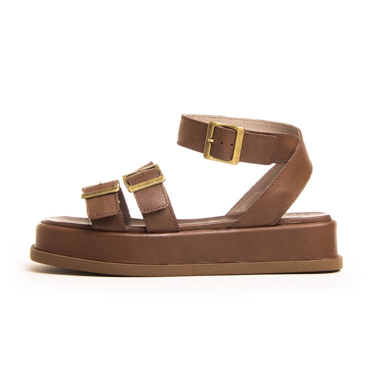 Day – Flatform de fivelas em couro marrom