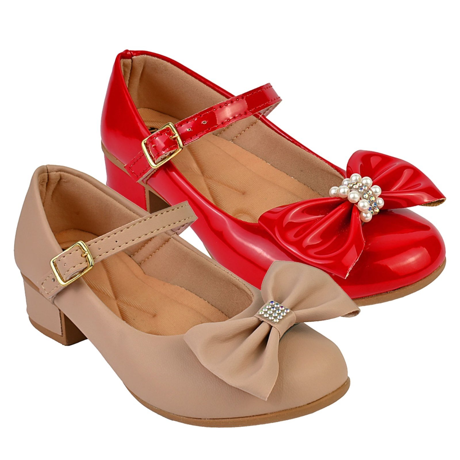 Infantil - Kit Com 2 Pares Sapatilha Feminina De Menina Boneca Do 28 Ao 36 101 - NUDE FOSCO E VERMELHO 503