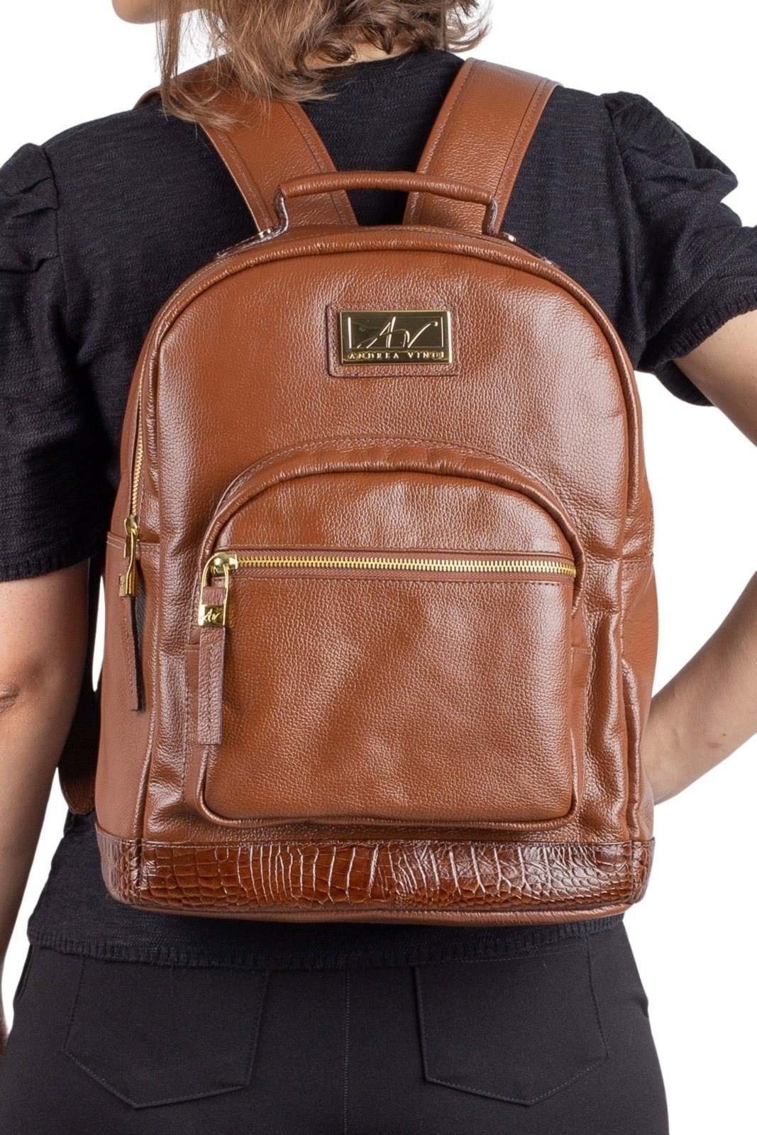 Mochila de couro liso Milla – Whisky