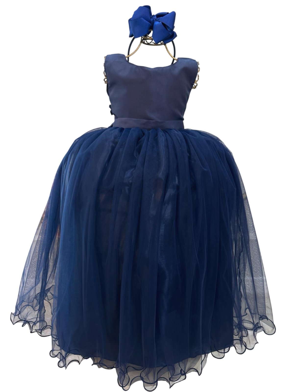 Infantil - Vestido Longo Festa Azul Escuro Marinho Formatura Casamento Liso Dama Daminha Social Menina Juvenil Juvenil Princesa Rodado Florista Aniversário Luxo