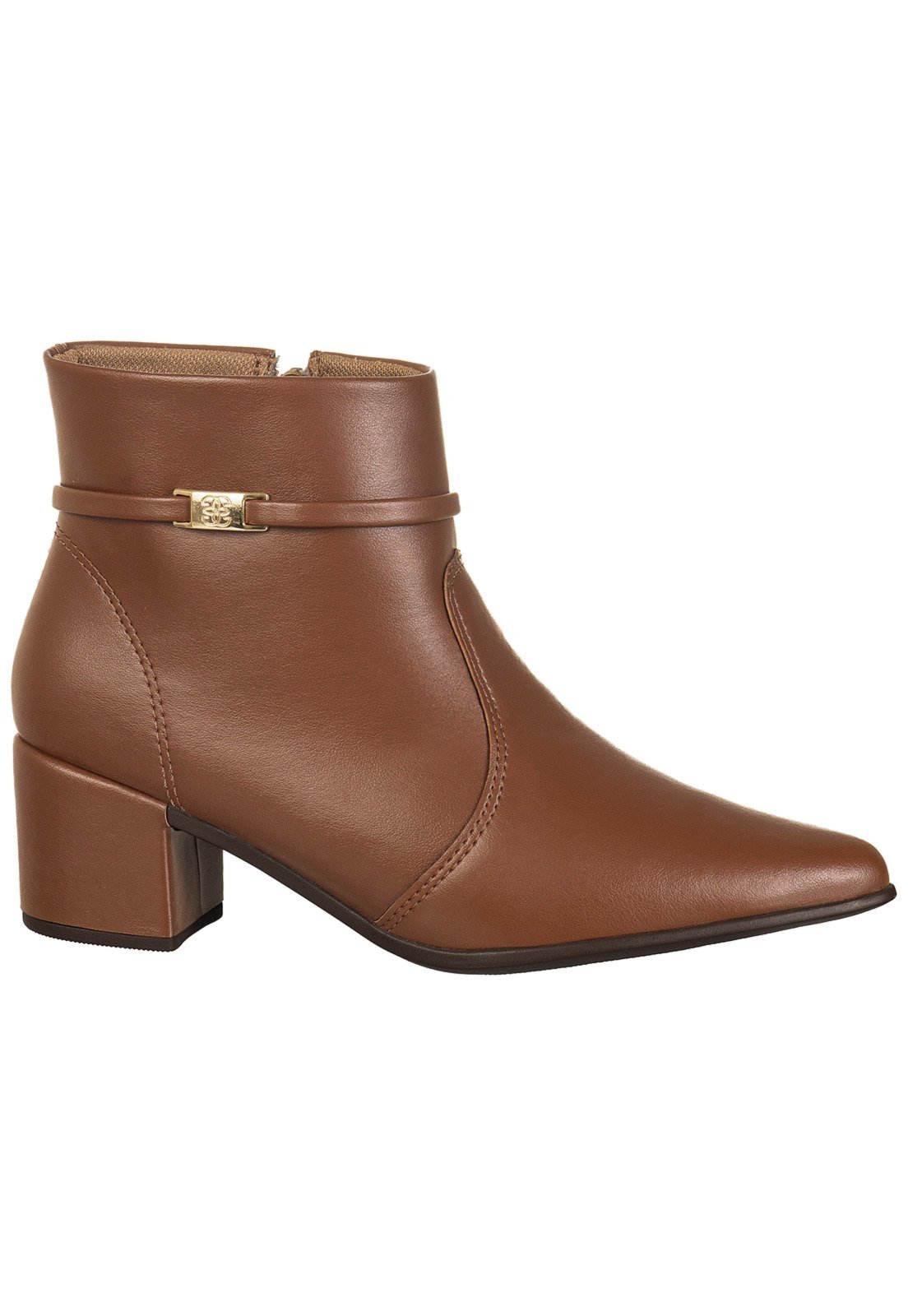 Bota Bico Fino Gigil Salto Grosso Médio Metal Caramelo