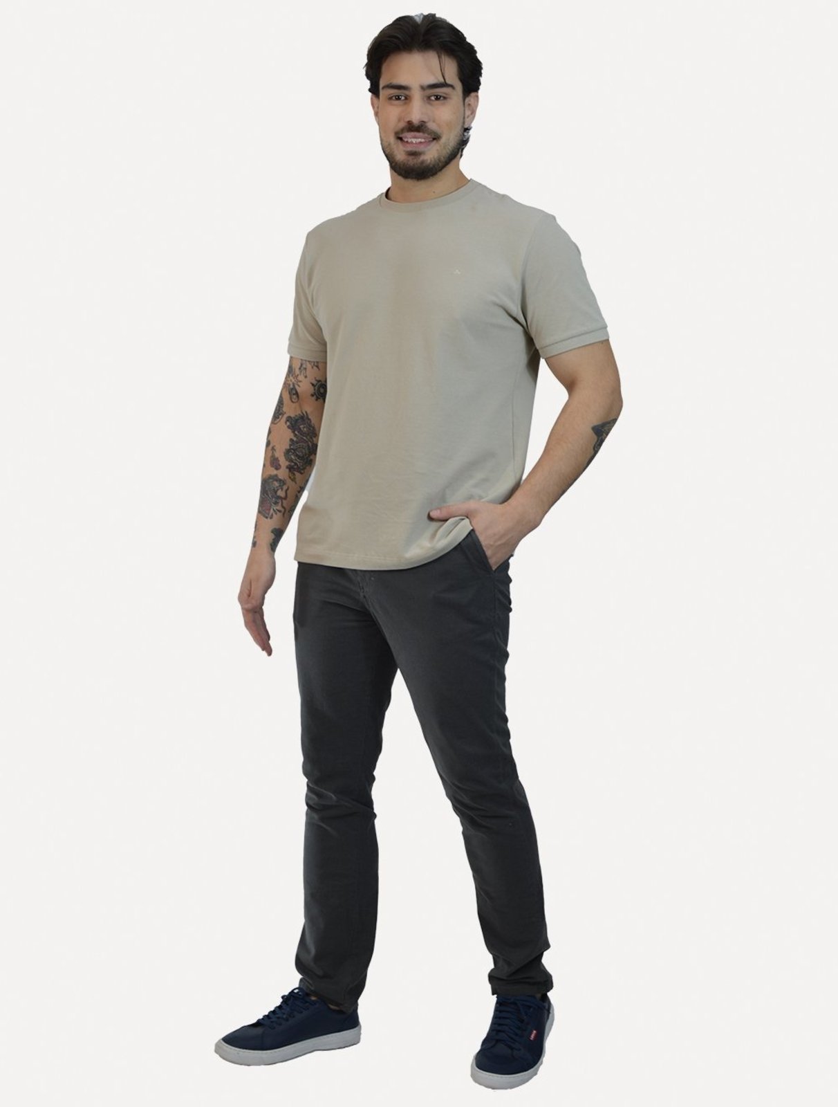 Calça Aramis Masculina Chino Sarja Classica Button Chumbo