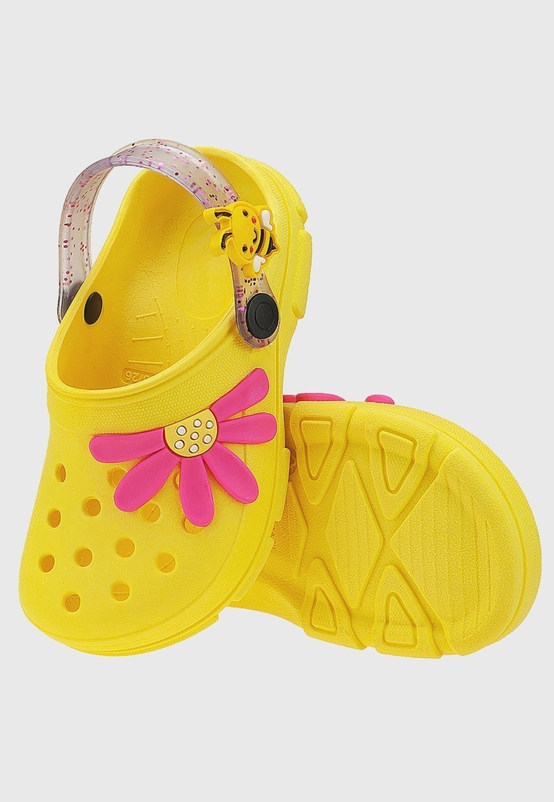 Infantil - Babuche Menina Abelha e Flor Glitter Amarelo tep