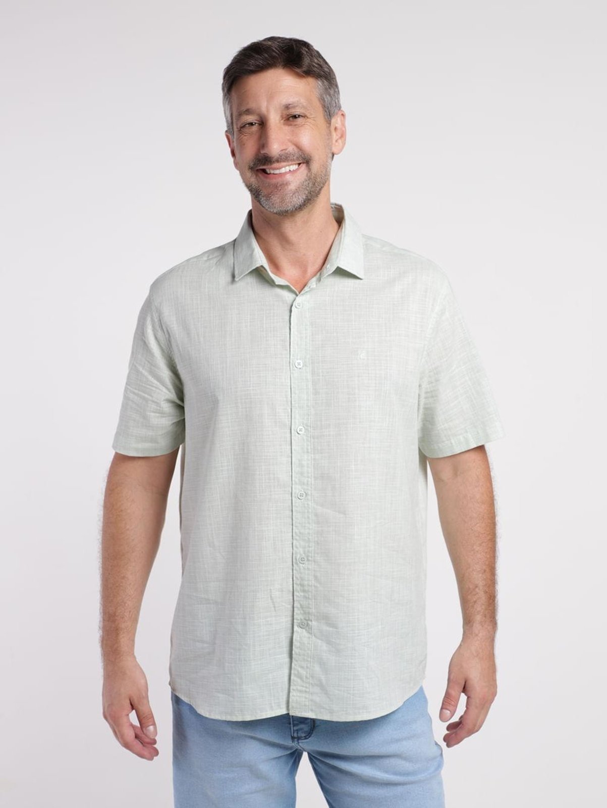 Camisa Slim Manga Curta Eletrón Masculina VERDE CLARO