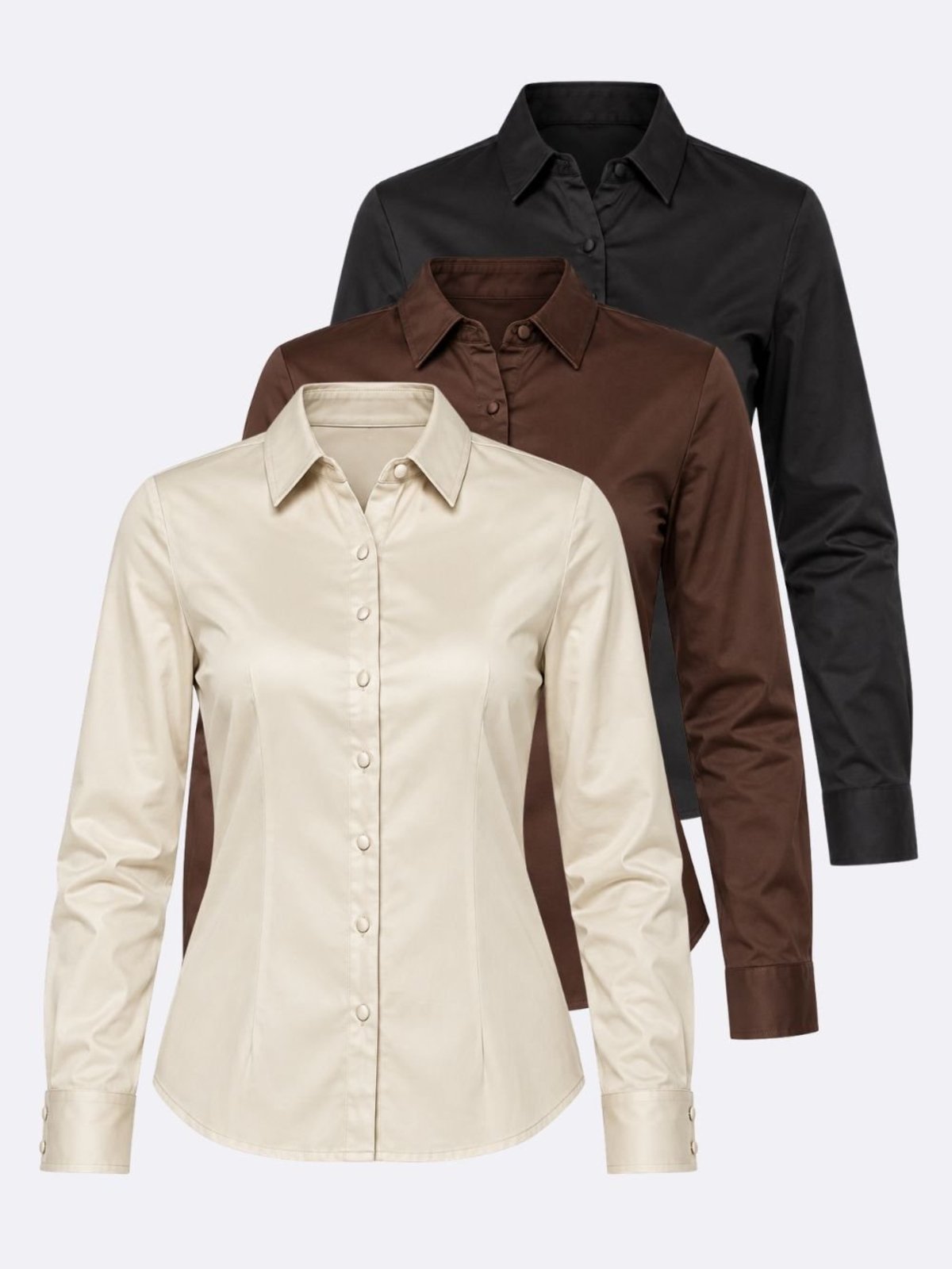 Kit 3 Camisas Sociais Feminina Manga Longa Slim Crocker