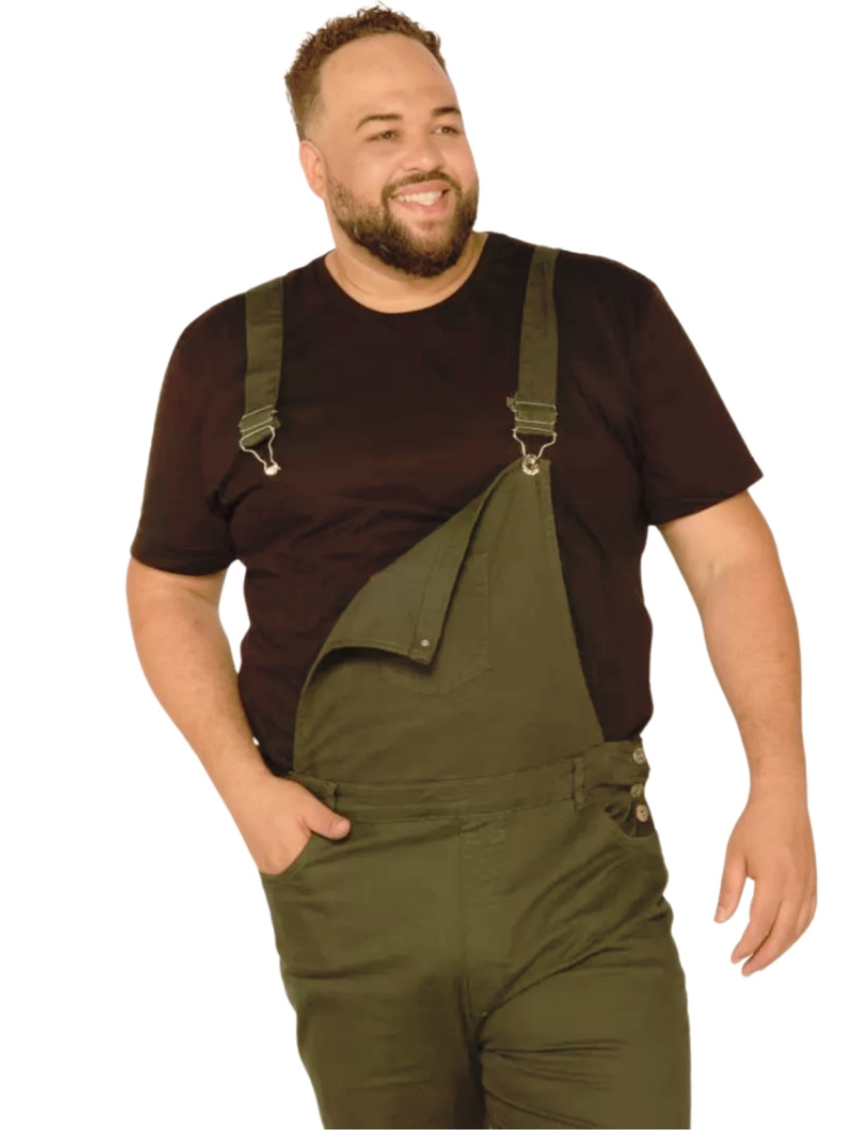 Vista 3 Macacão Masculino Jeans Light Jardineira verde JEANS LIGHT verde