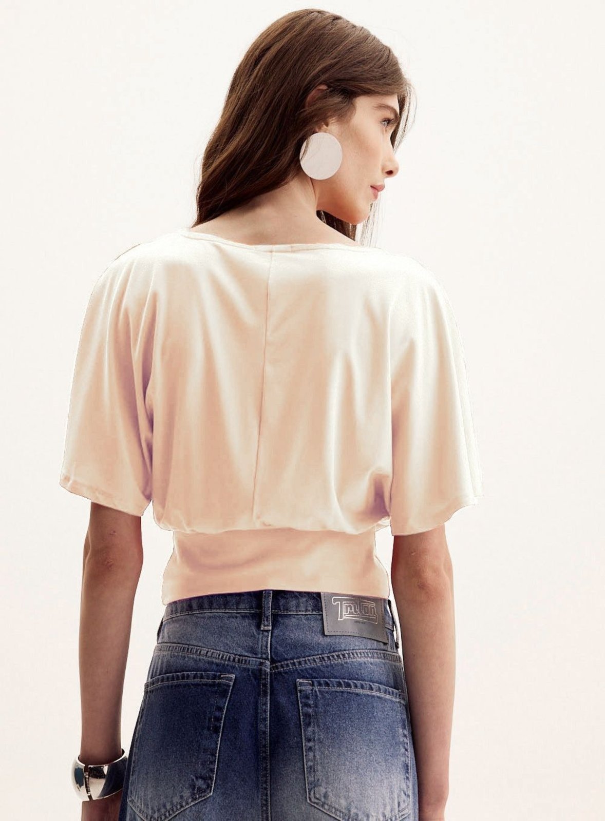Vista 3 Blusa Comfort Manga Curta Morcego Triton Affogato bege Triton bege