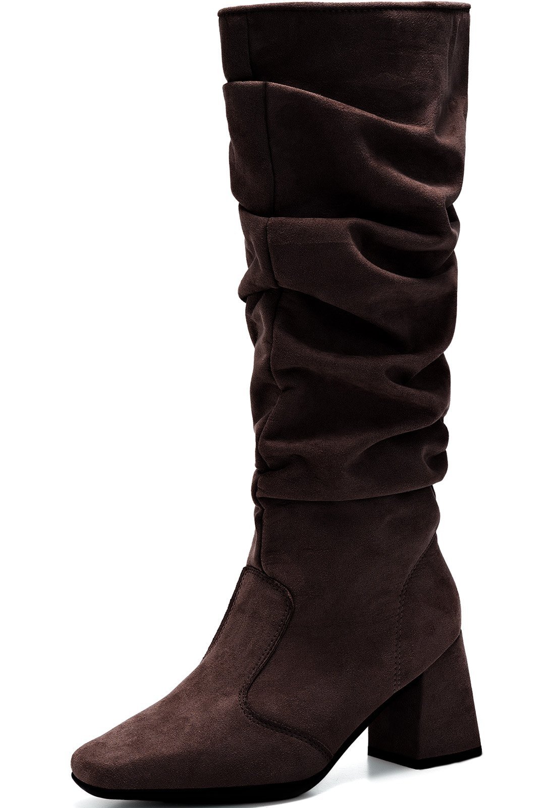 Vista 3 Bota Feminina Lumiss Camurça Suede Cano Longo Enrugada Slouchy Salto Bloco marrom LUMISS marrom