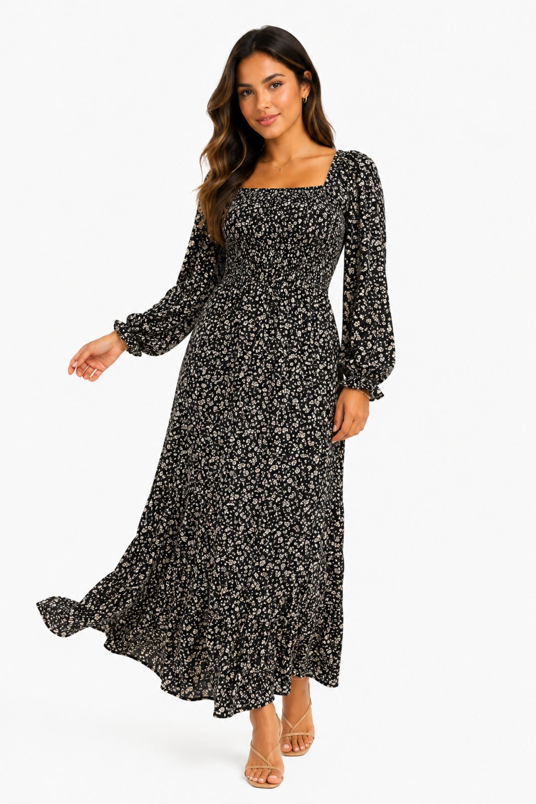 Vestido Midi D Bell Outlet Fashion Floral Preto