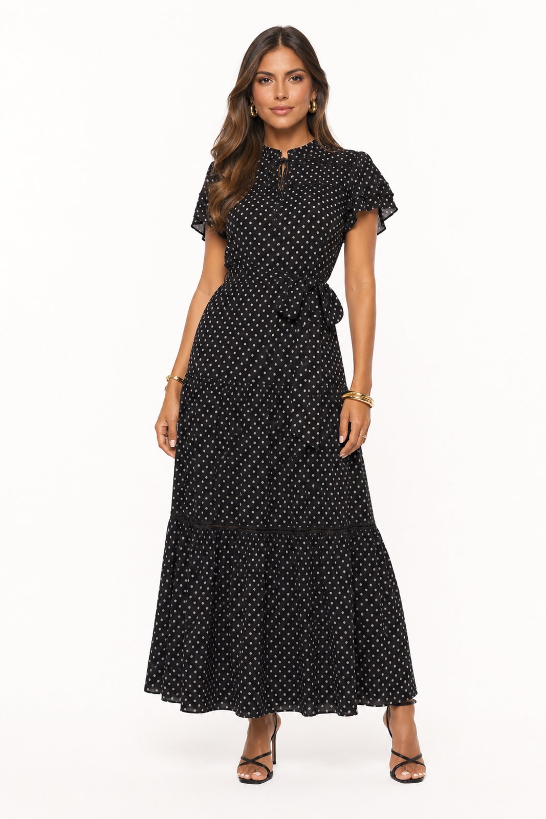 Vestido Midi D Bell Outlet Fashion Poá Preto