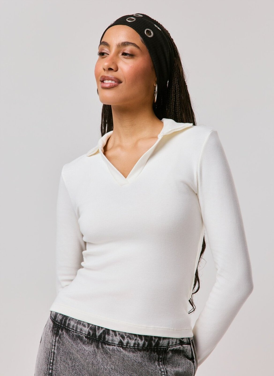Blusa Canelada Manga Longa Gola Esportiva