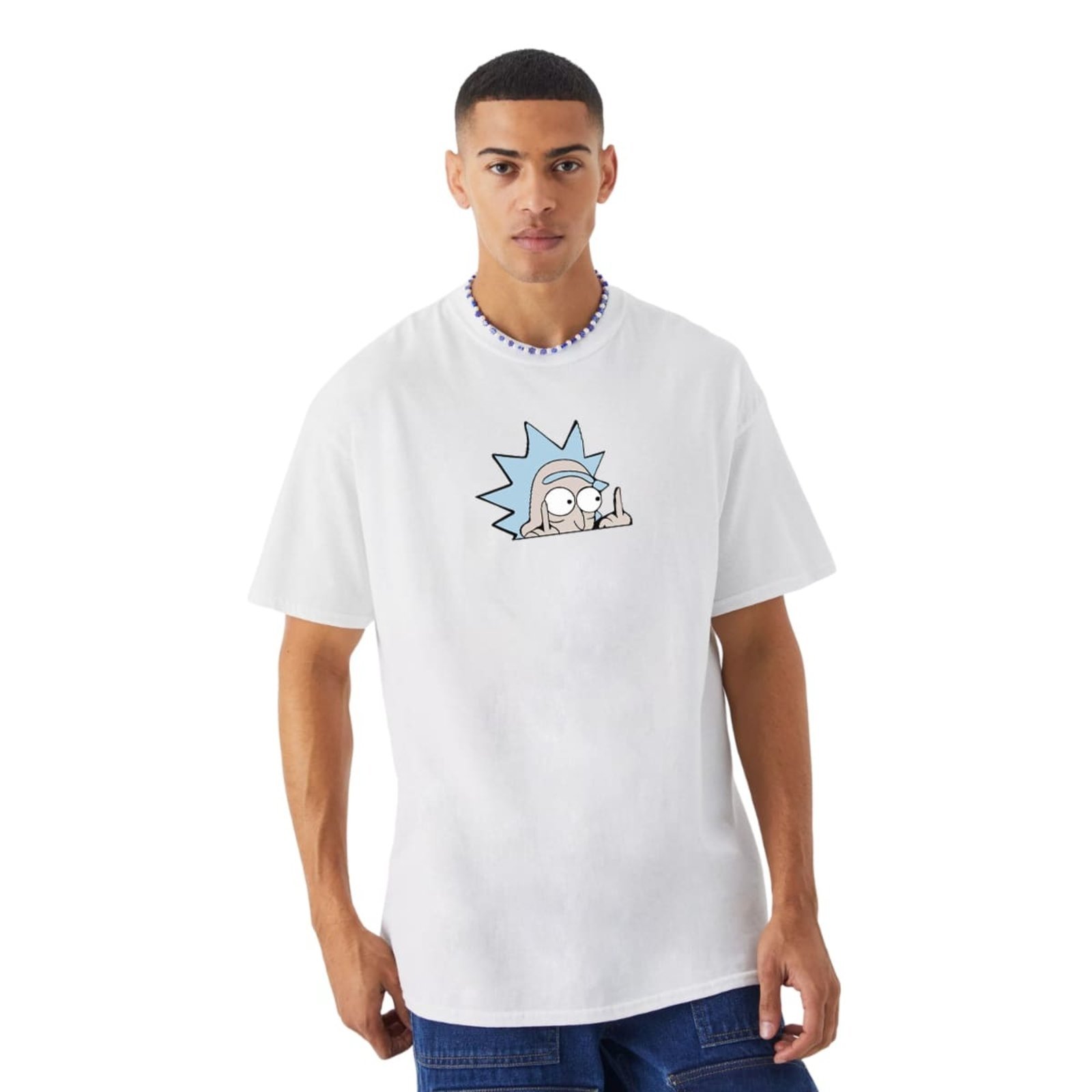 Camiseta Branca Oversized Rick Desenho Dedo DNV