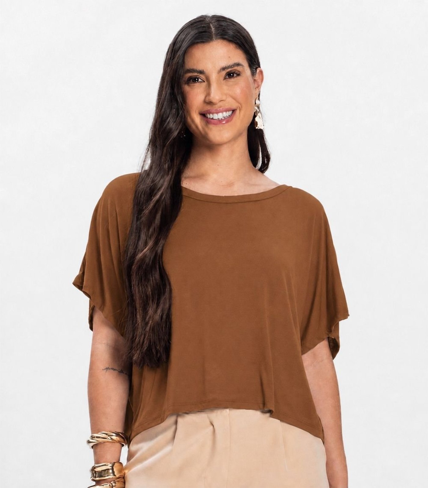 Blusa Feminina com Manga Morcego Rovitex Marrom