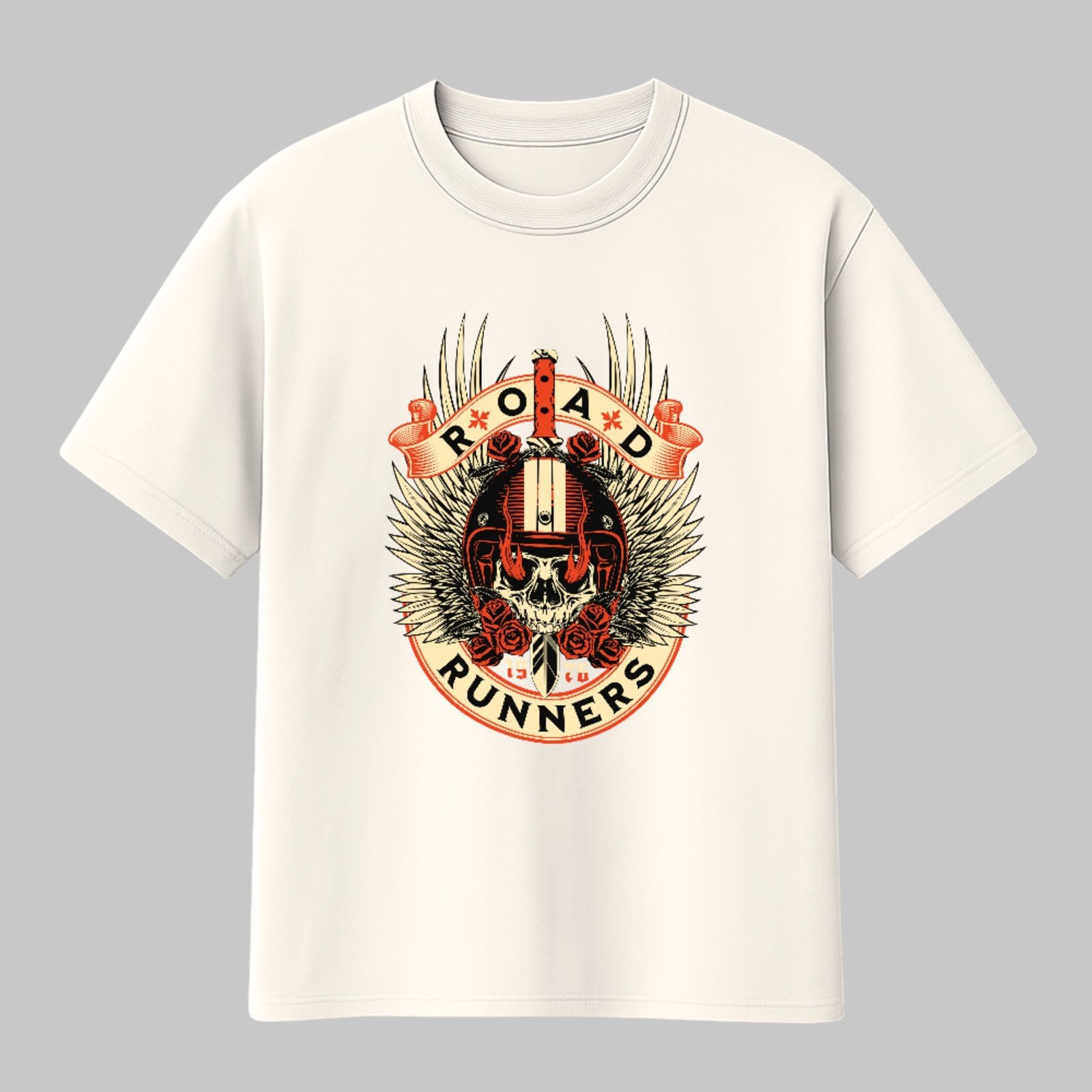 Camiseta Básica Road Runners Motorcycle Vintage Unissex Off White