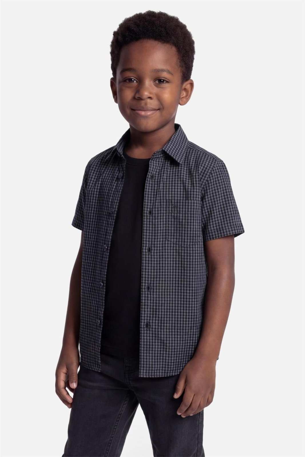 Infantil - Camisa Aramis Manga Curta Azul Com Preto