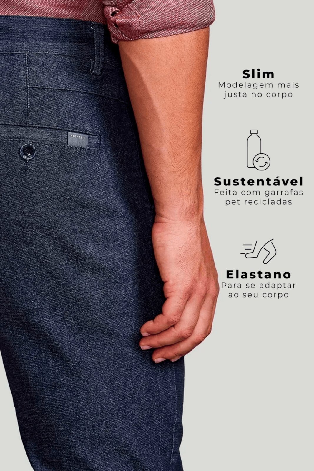 Vista 3 HIGHSTIL Calça Sarja Slim Fit azul marinho HIGHSTIL azul marinho